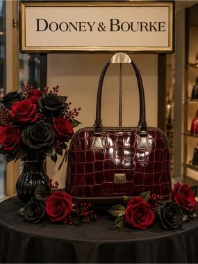 Dooney & Bourke Deep Burgundy Croc-Embossed Leather Satchel